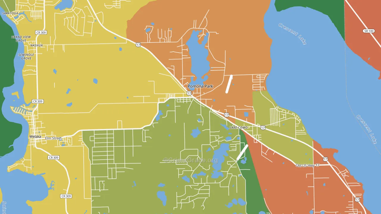 Pomona Park, FL Map of Robbery Rates