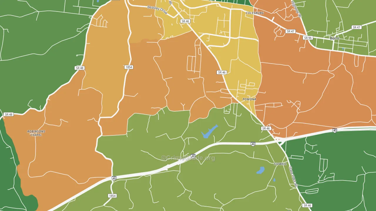 Pomona, TN Map of Robbery Rates