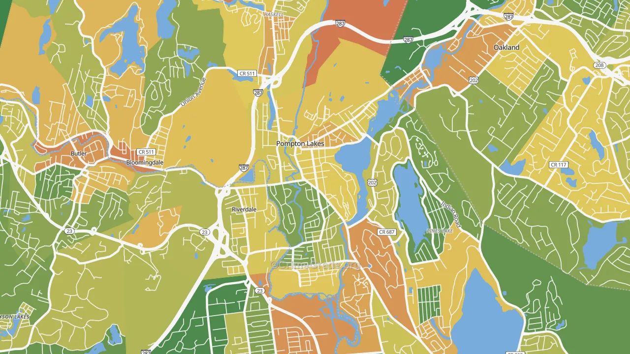 Pompton Lakes, NJ Map of Robbery Rates