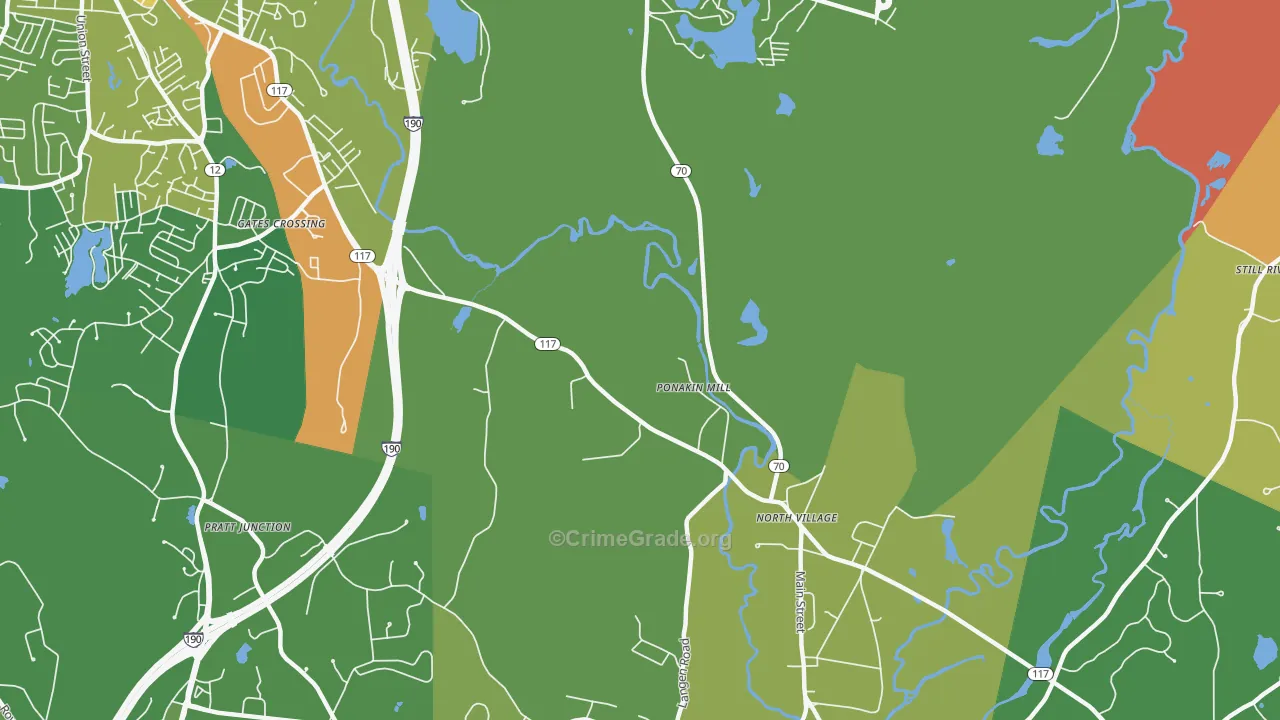 Ponakin Mill, MA Map of Robbery Rates
