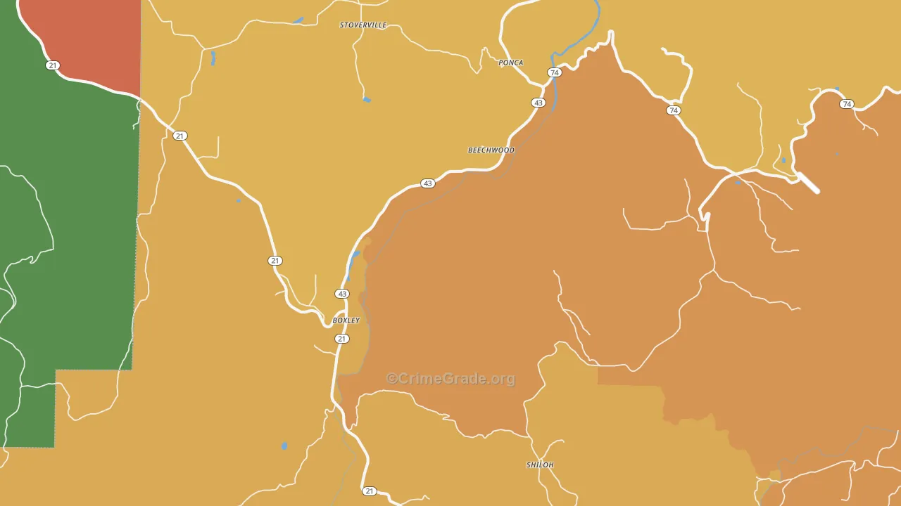 Ponca, AR Map of Robbery Rates