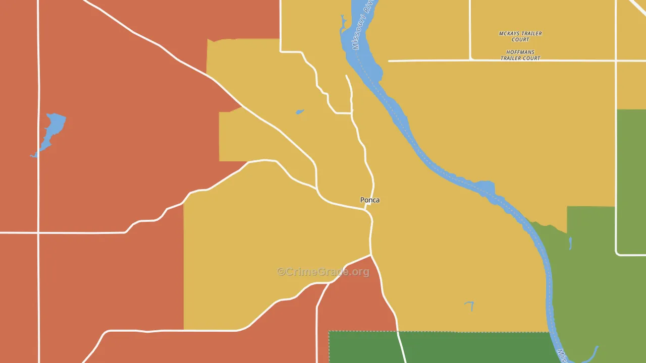 Ponca, NE Map of Robbery Rates