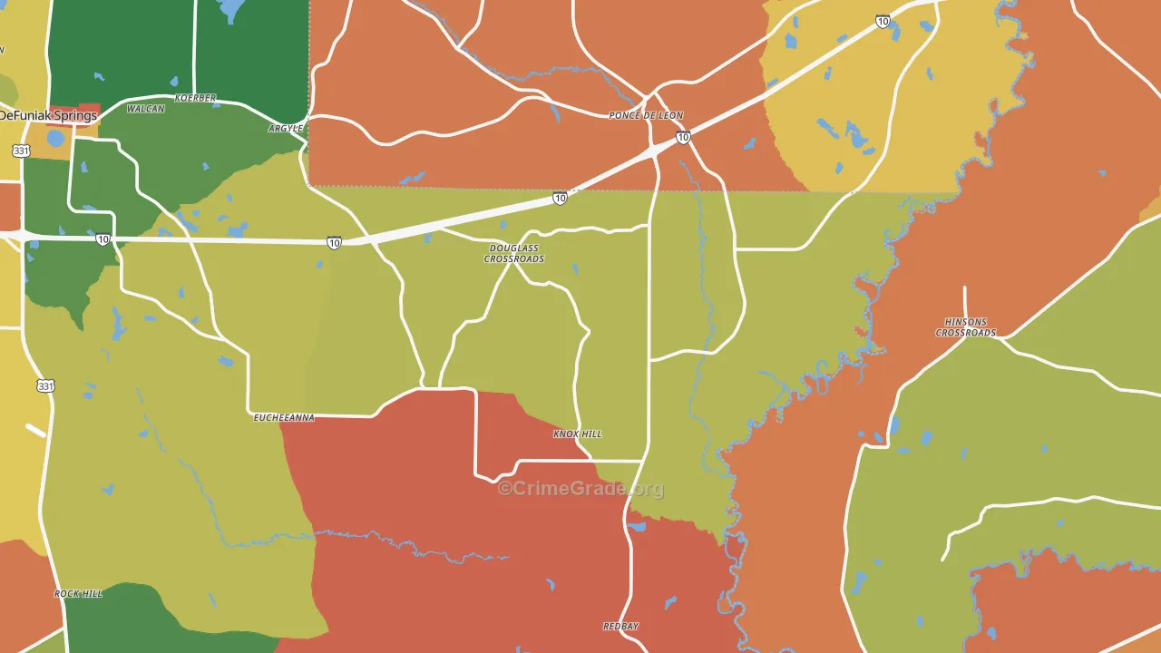 Ponce de Leon, FL Map of Robbery Rates