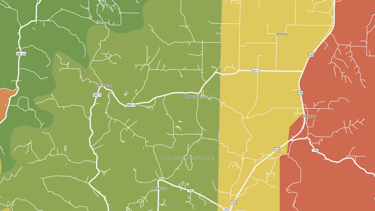 Ponce De Leon, MO Map of Robbery Rates