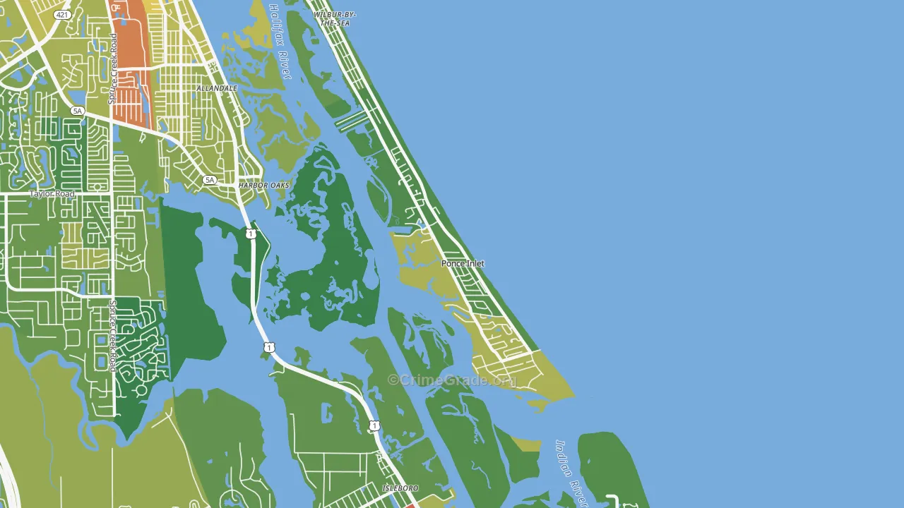 Ponce Inlet, FL Map of Robbery Rates