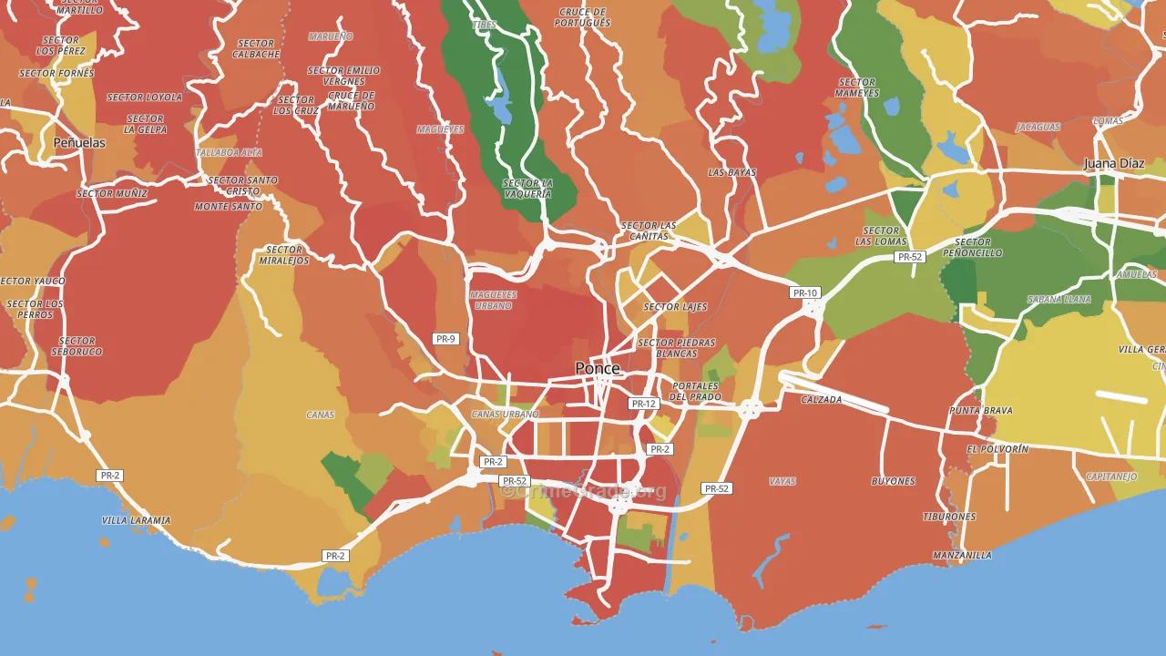 Ponce Municipio, PR Map of Robbery Rates