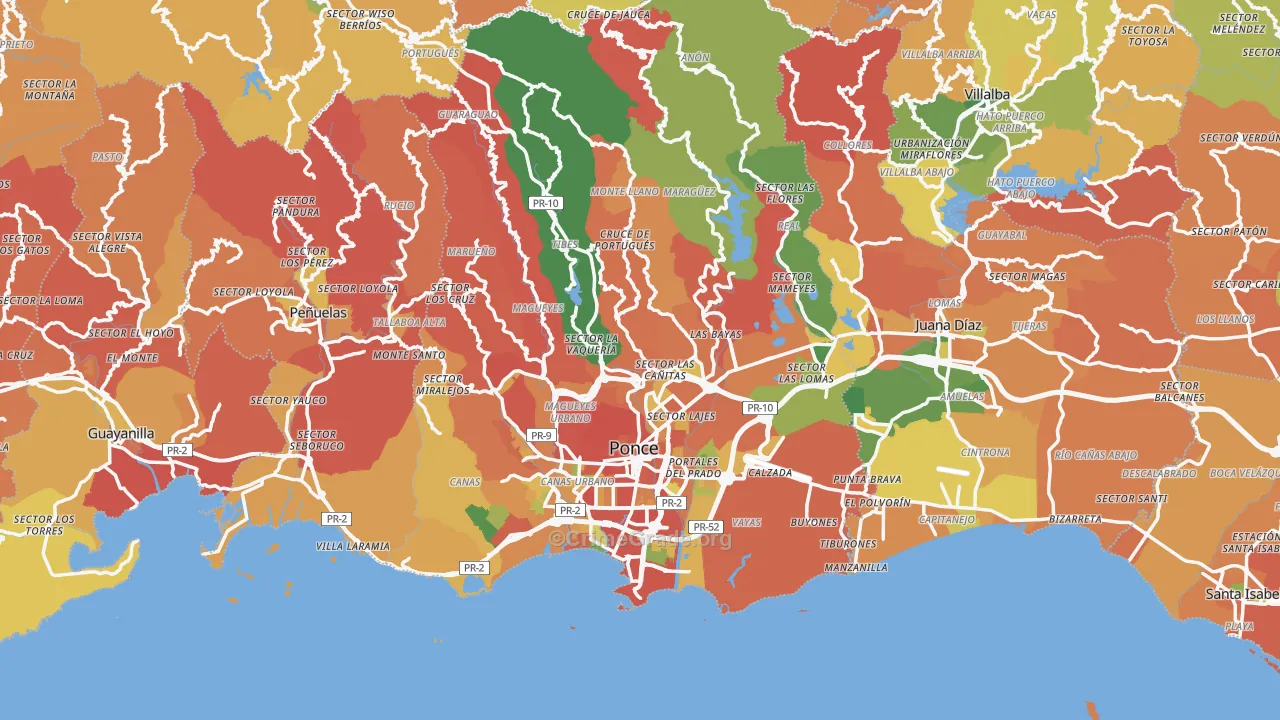 Ponce, PR Map of Robbery Rates