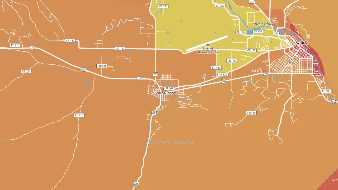 Poncha Springs, CO Map of Robbery Rates
