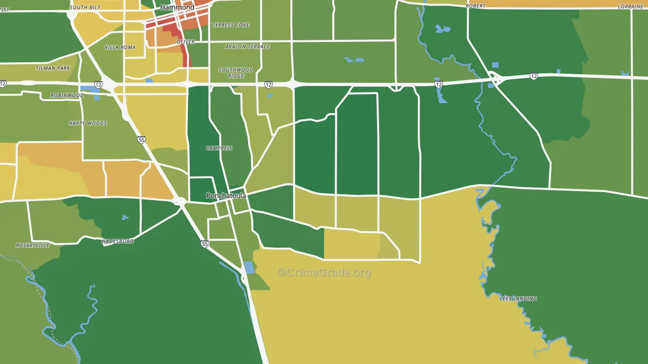 Ponchatoula, LA Map of Robbery Rates