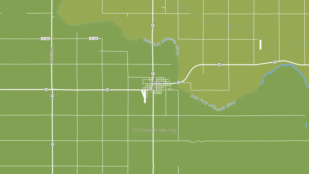 Pond Creek, OK Map of Robbery Rates