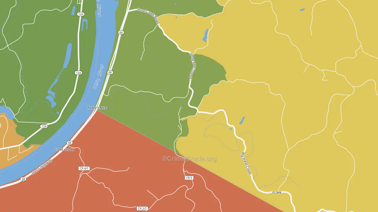 Pond Creek, WV Map of Robbery Rates