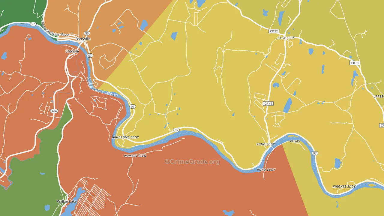 Pond Eddy, NY Map of Robbery Rates