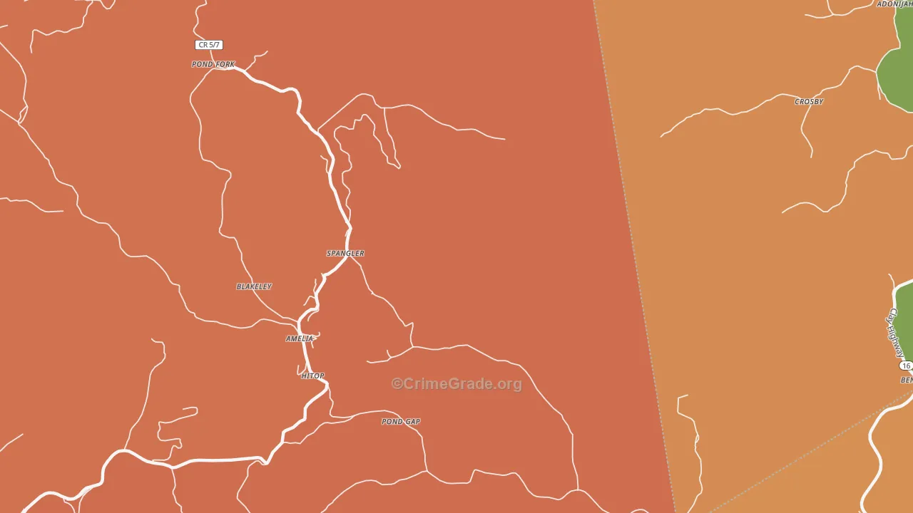 Pond Gap, WV Map of Robbery Rates