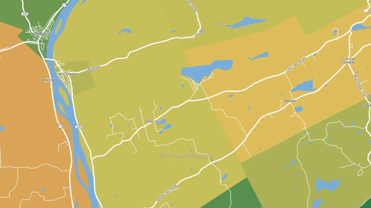 Pond Hill, PA Map of Robbery Rates