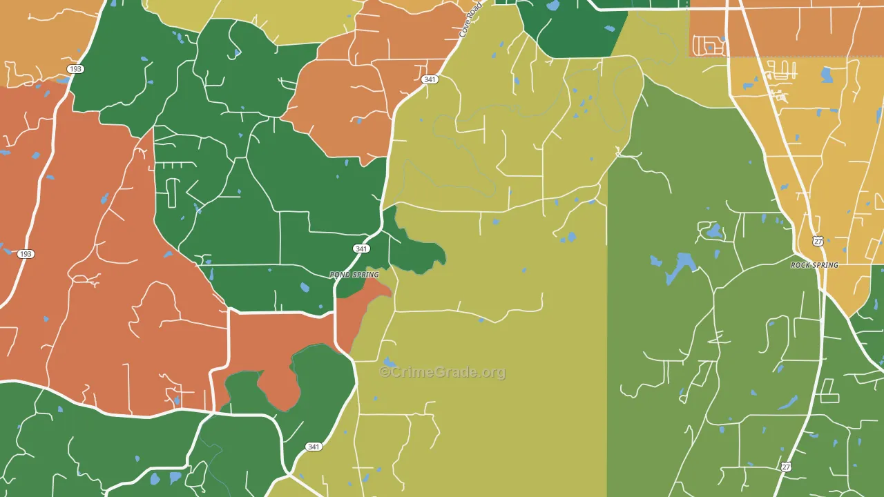 Pond Spring, GA Map of Robbery Rates