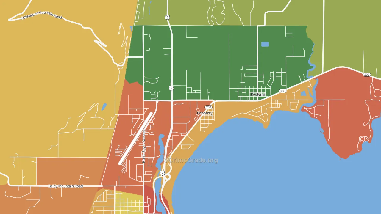 Ponderay, ID Map of Robbery Rates