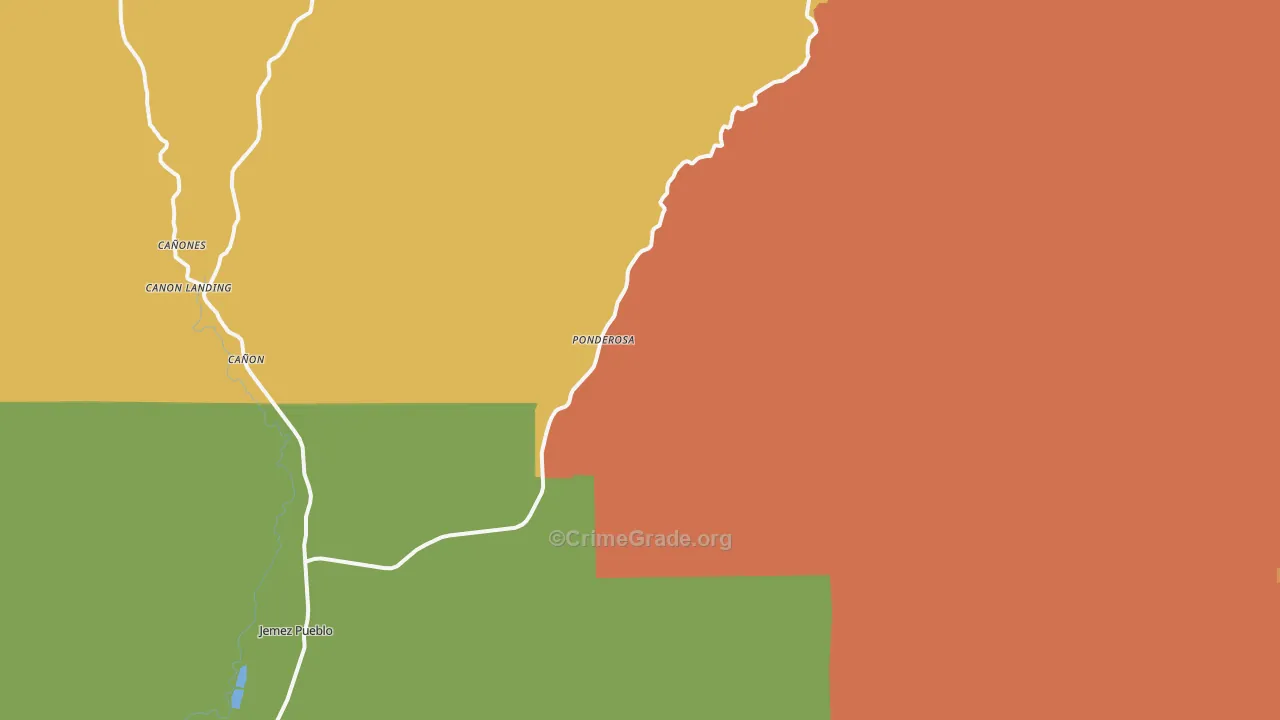 Ponderosa, NM Map of Robbery Rates