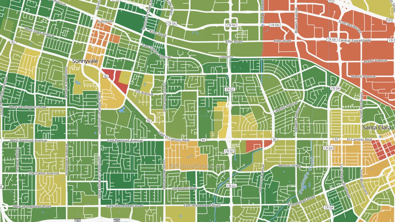 Ponderosa Park, Sunnyvale, CA Map of Robbery Rates
