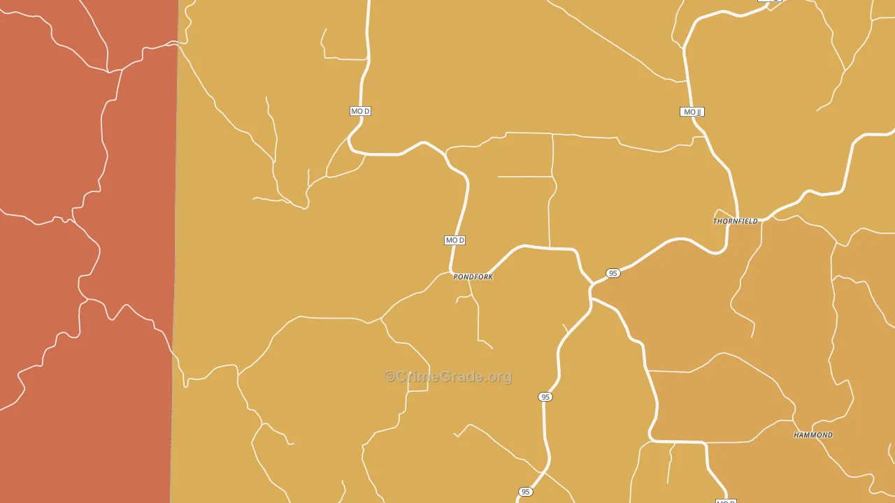 Pondfork, MO Map of Robbery Rates