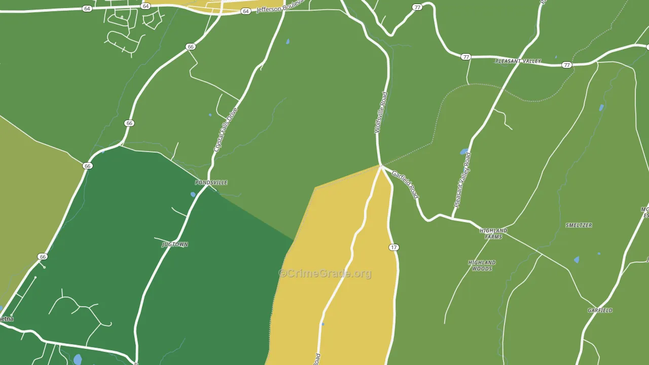 Pondsville, MD Map of Robbery Rates
