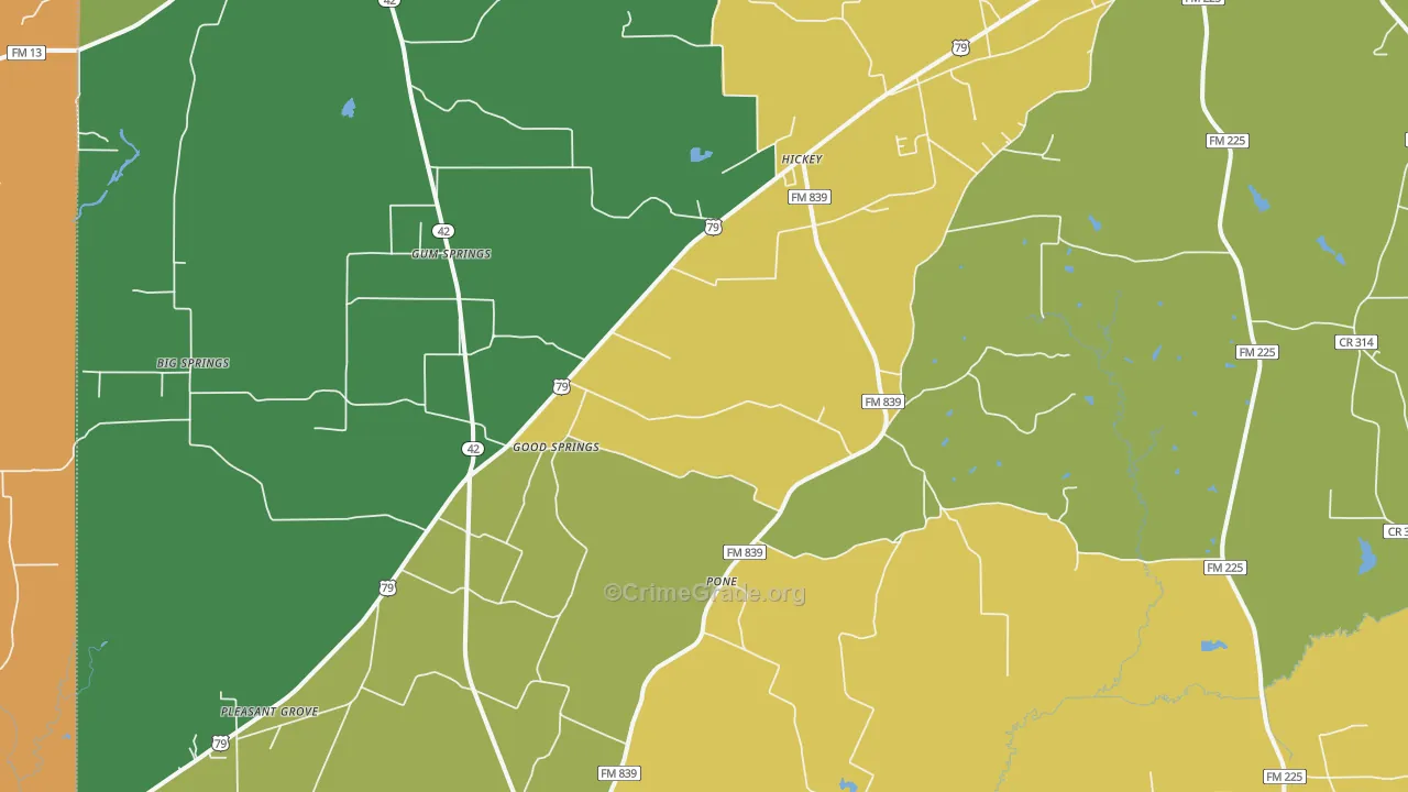 Pone, TX Map of Robbery Rates