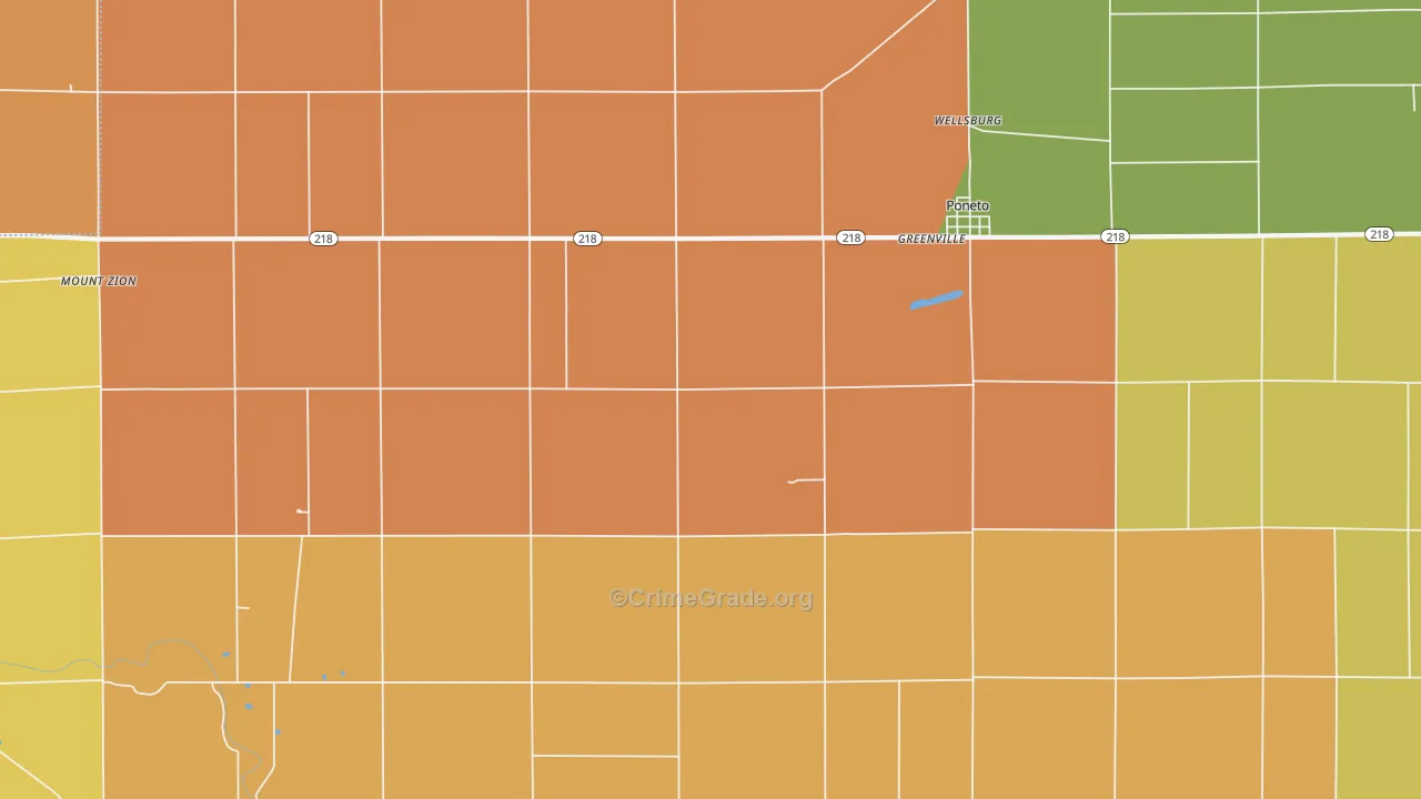 Poneto, IN Map of Robbery Rates