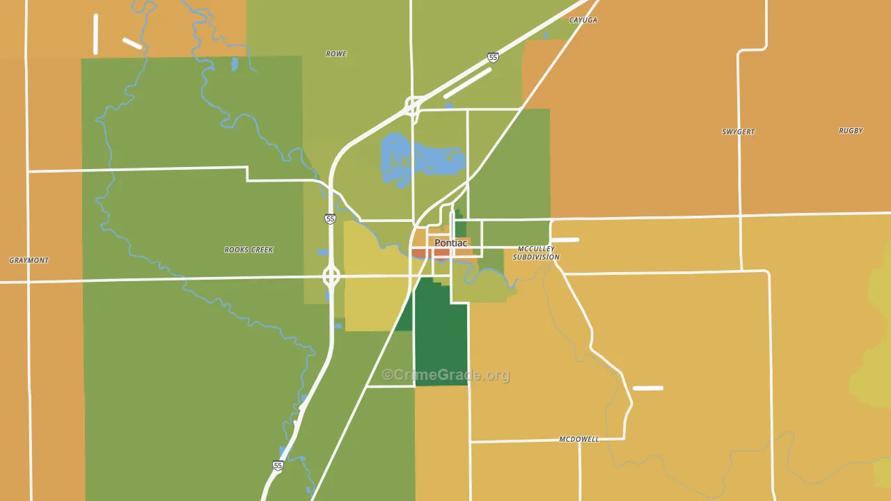 Pontiac, IL Map of Robbery Rates