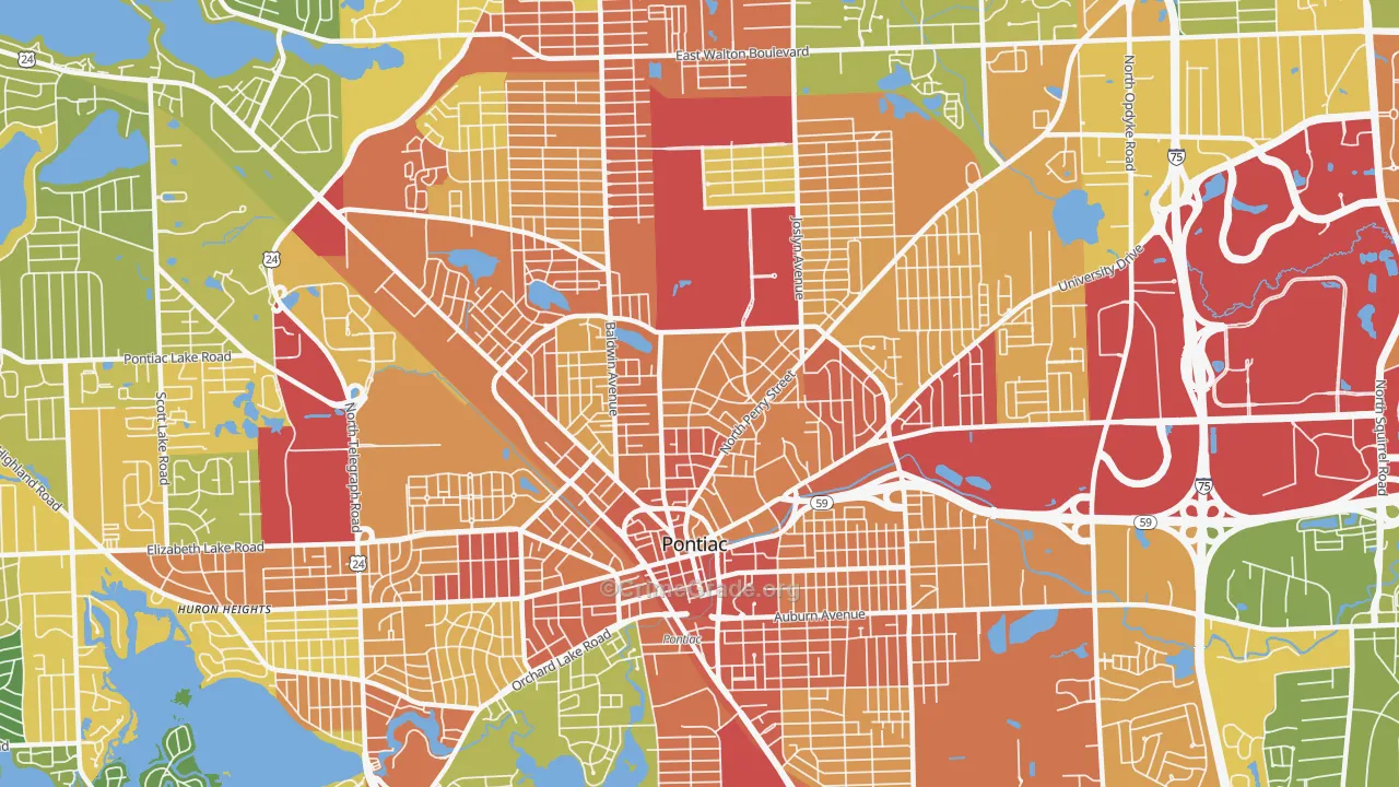 Pontiac, MI Map of Robbery Rates