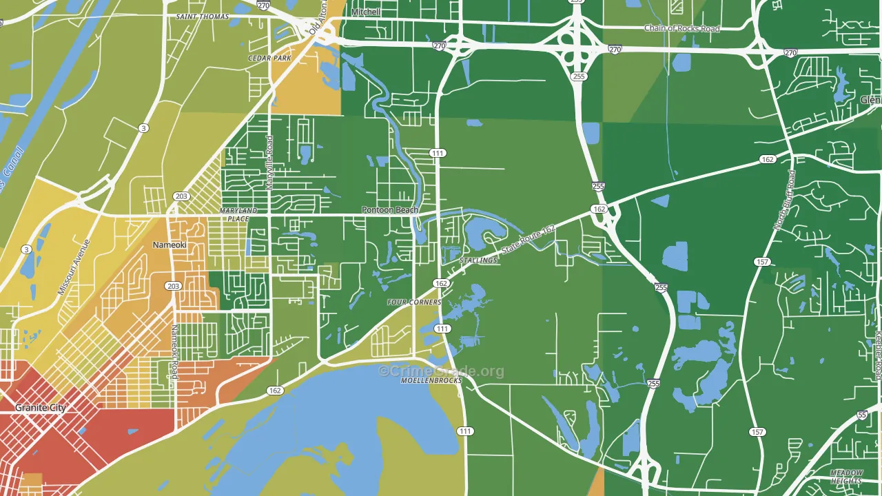Pontoon Beach, IL Map of Robbery Rates