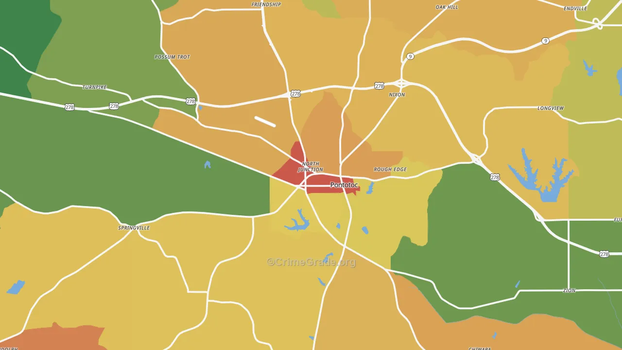 Pontotoc County, MS Map of Robbery Rates