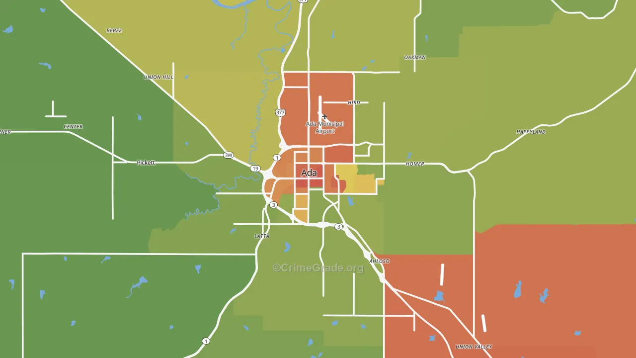 Pontotoc County, OK Map of Robbery Rates