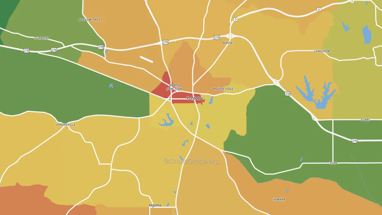 Pontotoc, MS Map of Robbery Rates