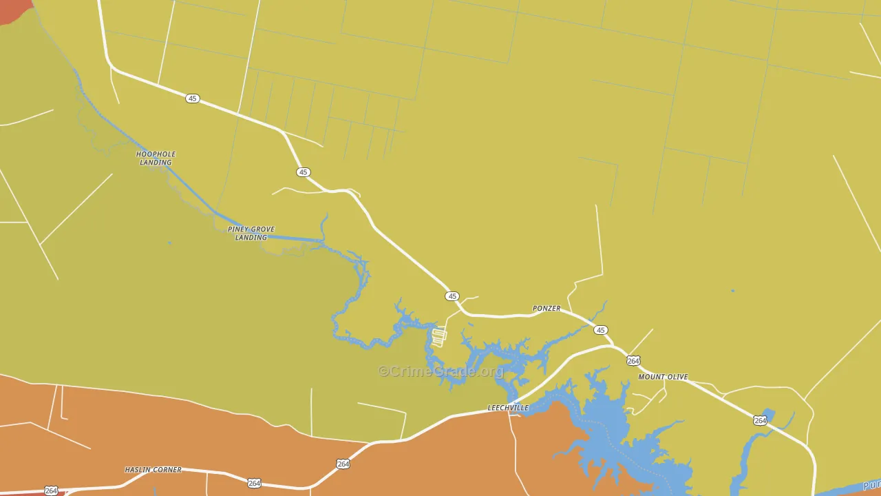 Ponzer, NC Map of Robbery Rates