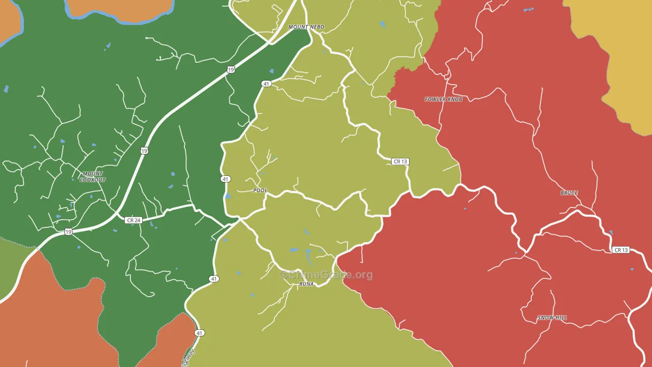 Pool, WV Map of Robbery Rates