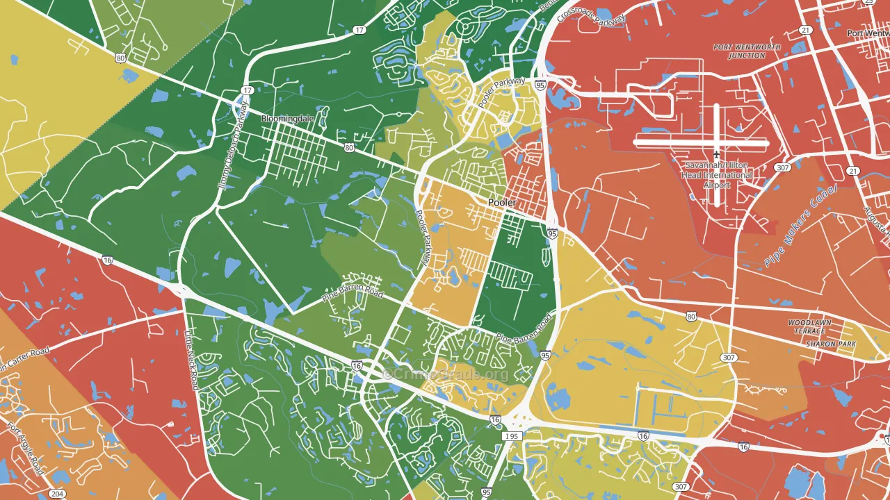 Pooler, GA Map of Robbery Rates