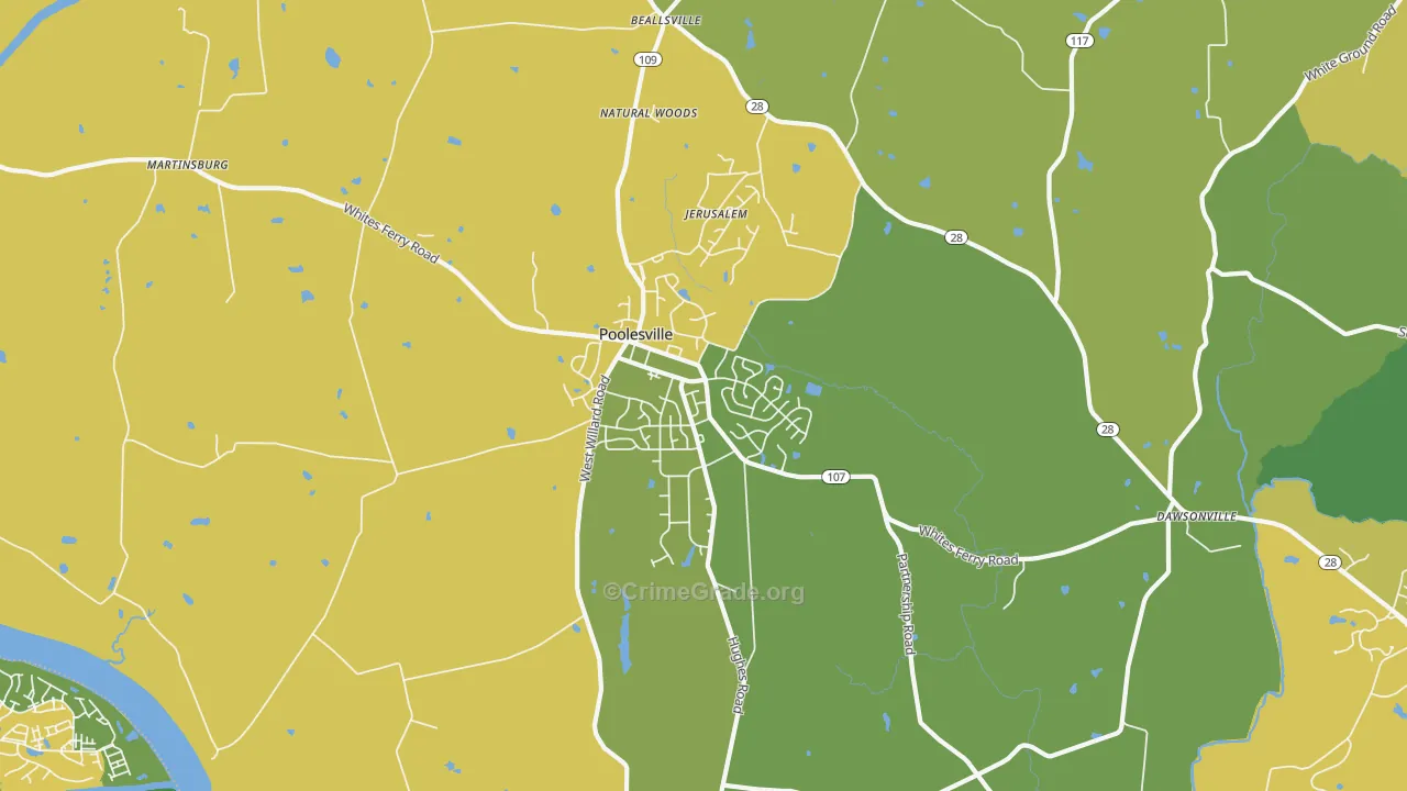 Poolesville, MD Map of Robbery Rates