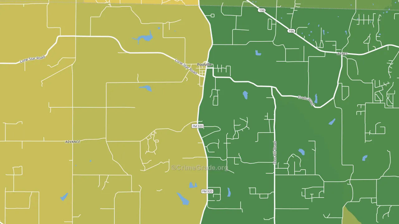 Poolville, TX Map of Robbery Rates