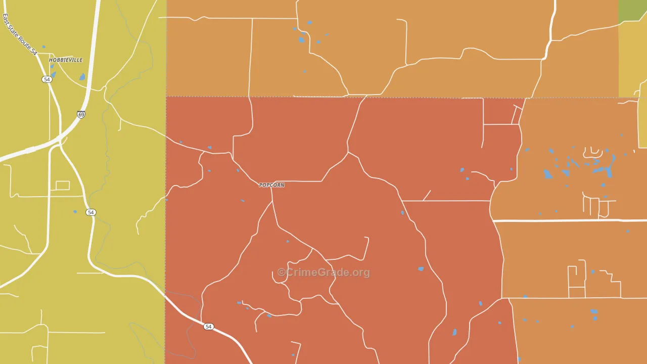 Popcorn, IN Map of Robbery Rates