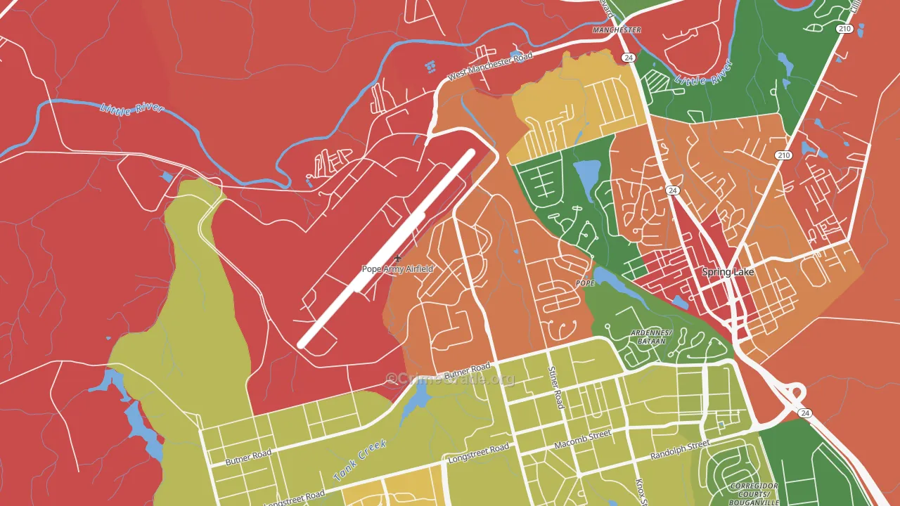 Pope Air Force Base, NC Map of Robbery Rates
