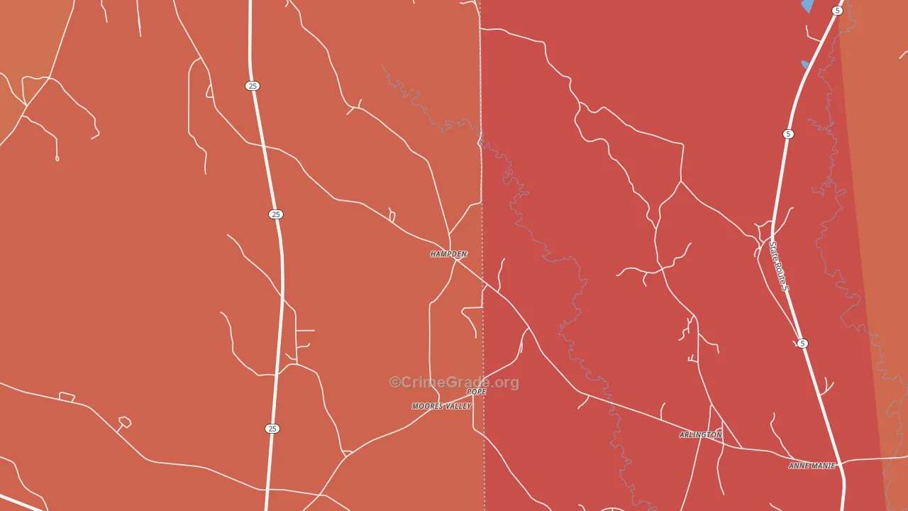 Pope, AL Map of Robbery Rates