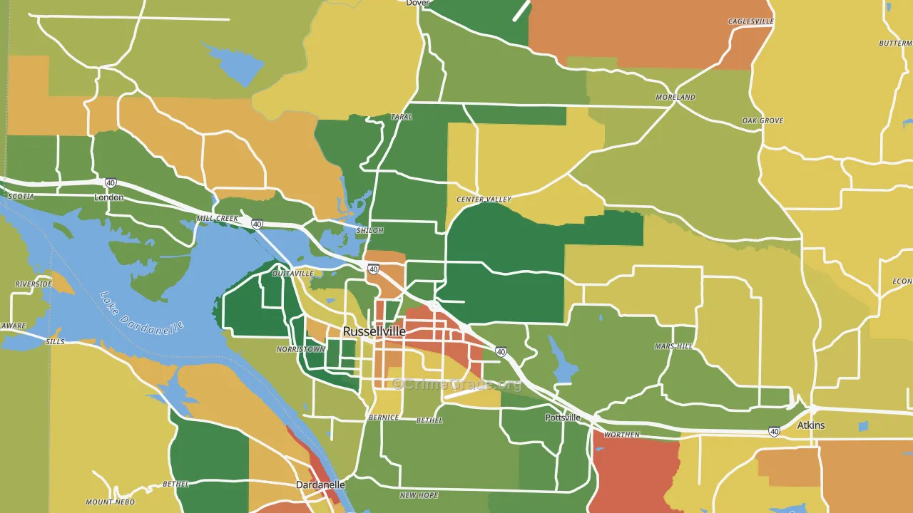 Pope County, AR Map of Robbery Rates