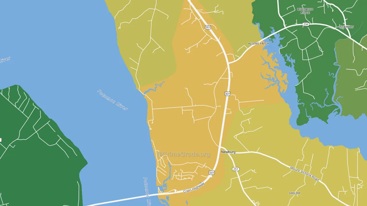 Popes Creek, MD Map of Robbery Rates