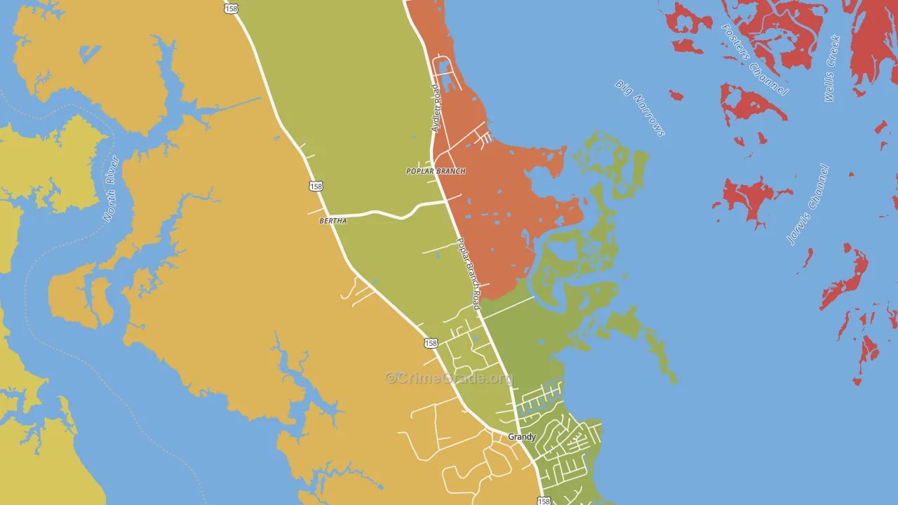 Poplar Branch, NC Map of Robbery Rates