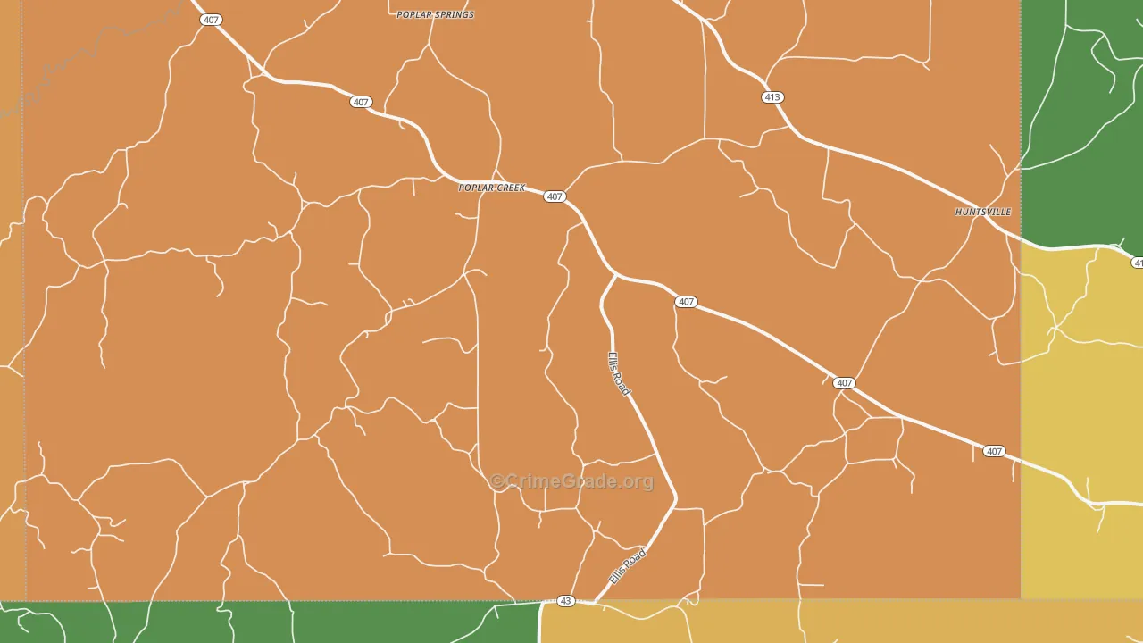 Poplar Creek, MS Map of Robbery Rates