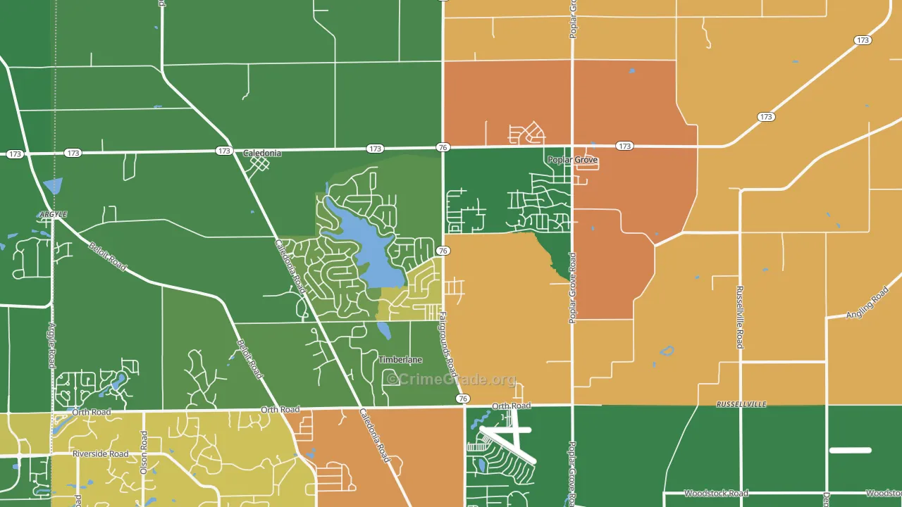 Poplar Grove, IL Map of Robbery Rates