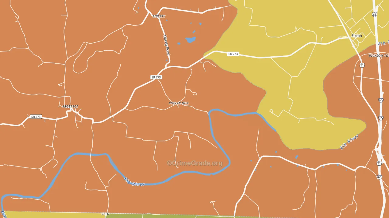 Poplar Hill, TN Map of Robbery Rates
