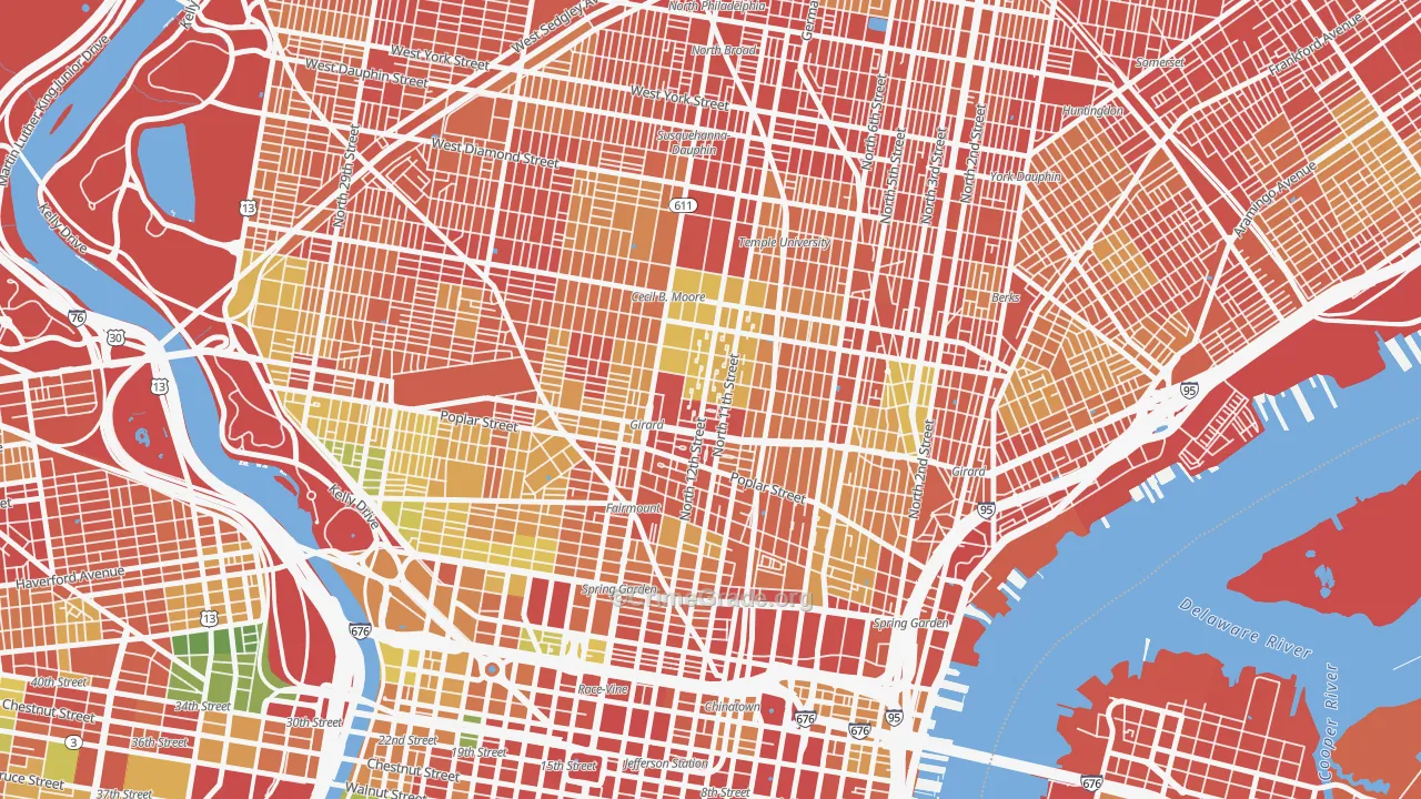 Poplar-Ludlow-Yorktowne, Philadelphia, PA Map of Robbery Rates