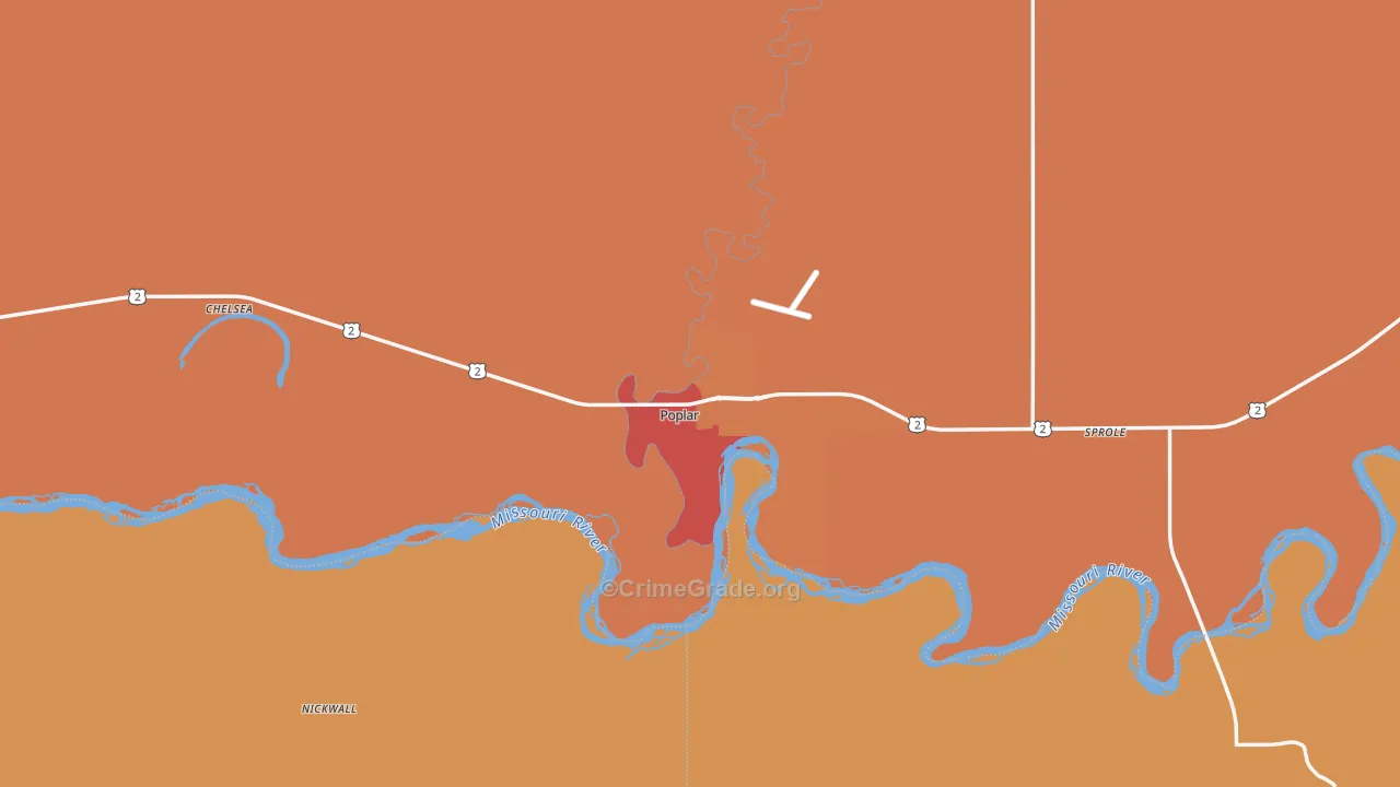 Poplar, MT Map of Robbery Rates