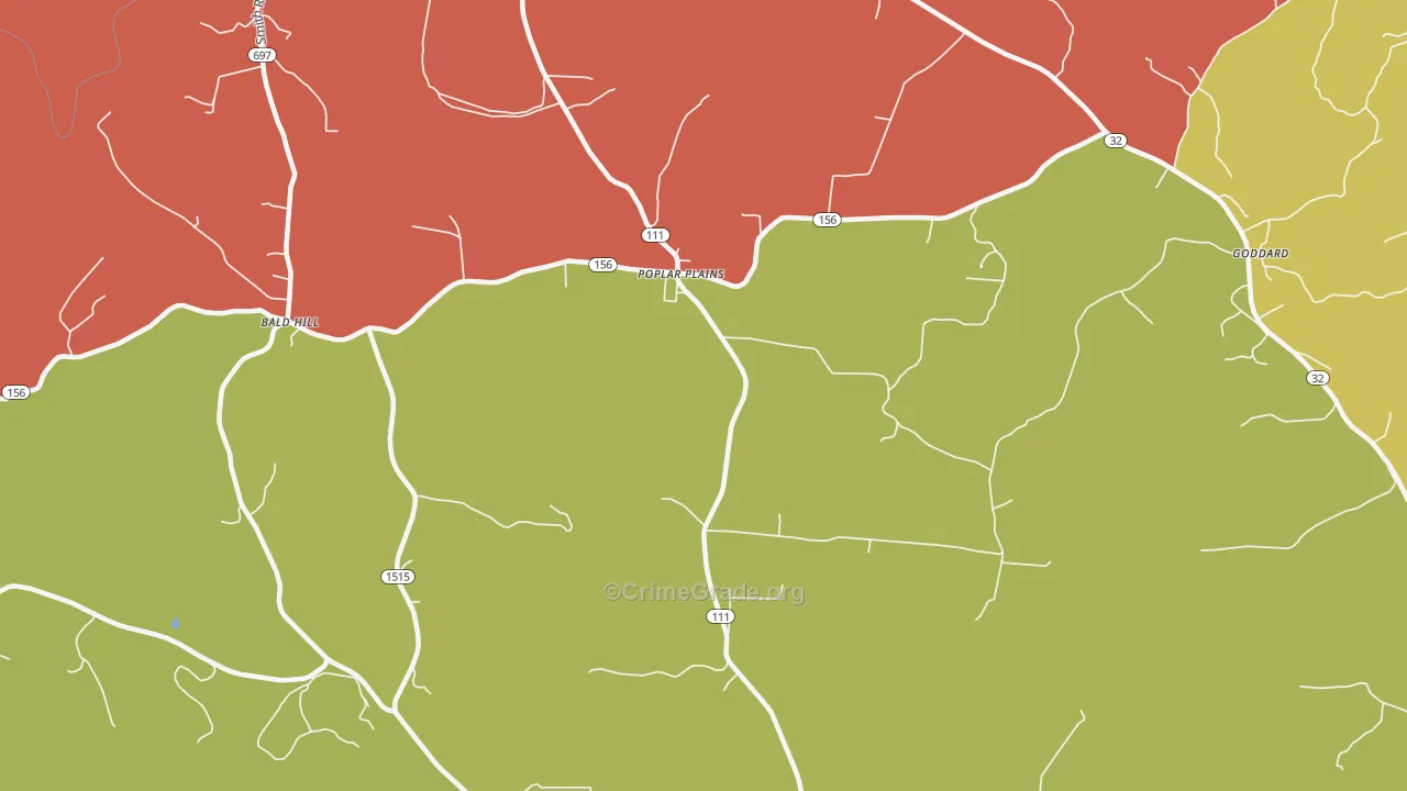 Poplar Plains, KY Map of Robbery Rates