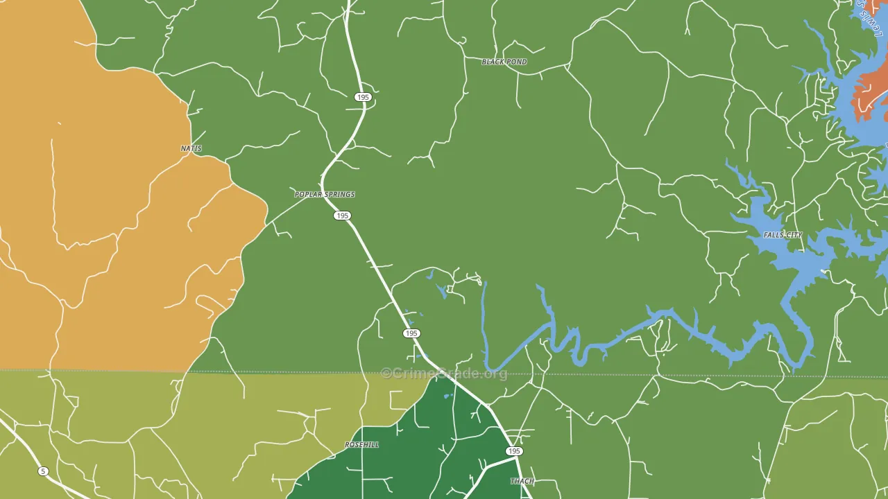 Poplar Springs, AL Map of Robbery Rates